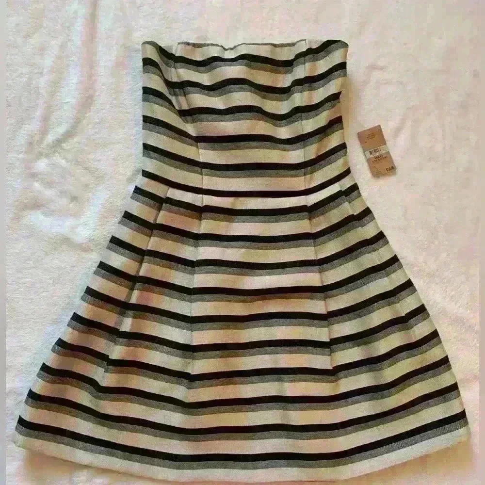 Rachel Roy Women Strapless Mini Dress Black Beige Stripes Size 2 New NWT